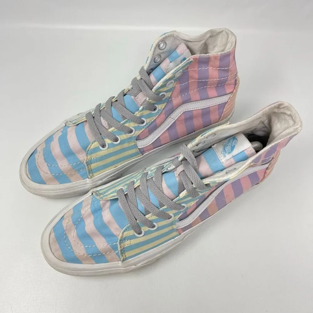 Vans Sk8-Hi Skate Sneaker Shoe Pastel Stripes Multicolor Size Men 9.5 Women 11